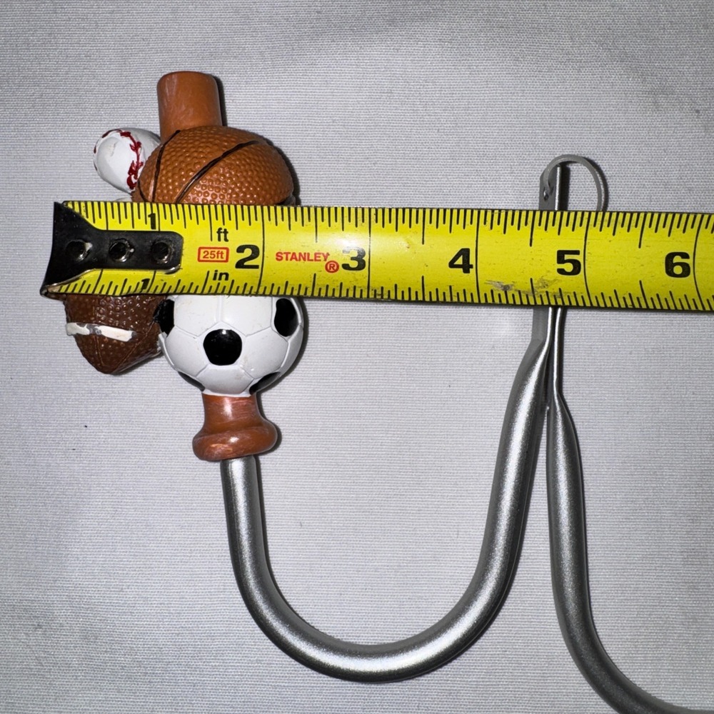Sports Curtain/Wall Hook Set of 2 Basketball Football Soccer Baseball Kids Room - Picture 4 of 6